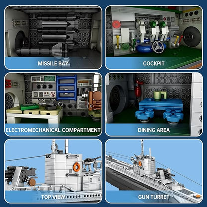 Reobrix U-Boat Submarine Building Set for Adults 3660Pcs Military Warship Model Kit with Stand WWII Collectible Battleship Display with Interior Details Creative Gift for Military Fans 14+