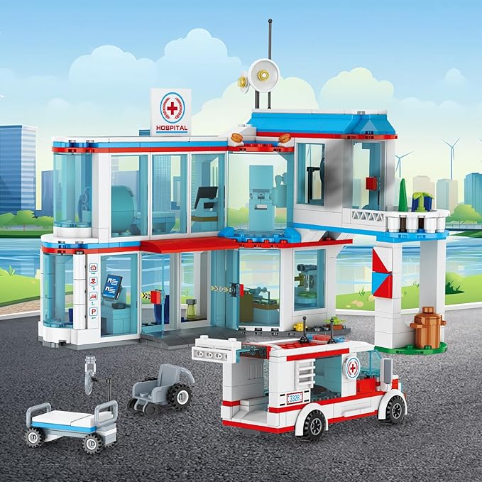City Hospital STEM 3 in1 Building Sets Compatible with Lego Ambulance Tor Truck Rescue Helicopter Connect to Other City Sets 687 PCS Best Gift for 6 7 8 9 10 Boys