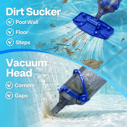 VIVOHOME Handheld Pool Vacuum 1110GPH Suction Cordless Pool Cleaner 40W Powerful Motor Long-Run 60min Battery, Adjustable 9.12FT Pole for Above Ground & In-Ground Pools, Spas - Blue