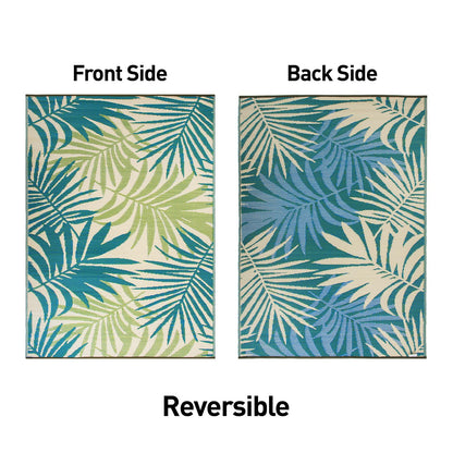 Rugshop Lanai Modern Floral Reversible Crease-Free Waterproof Premium Recycled Plastic Outdoor Rugs for Patio,Backyard,RV,Deck,Picnic,Trailer,Beach,Camping Area Rug Green 7'10" x 10'