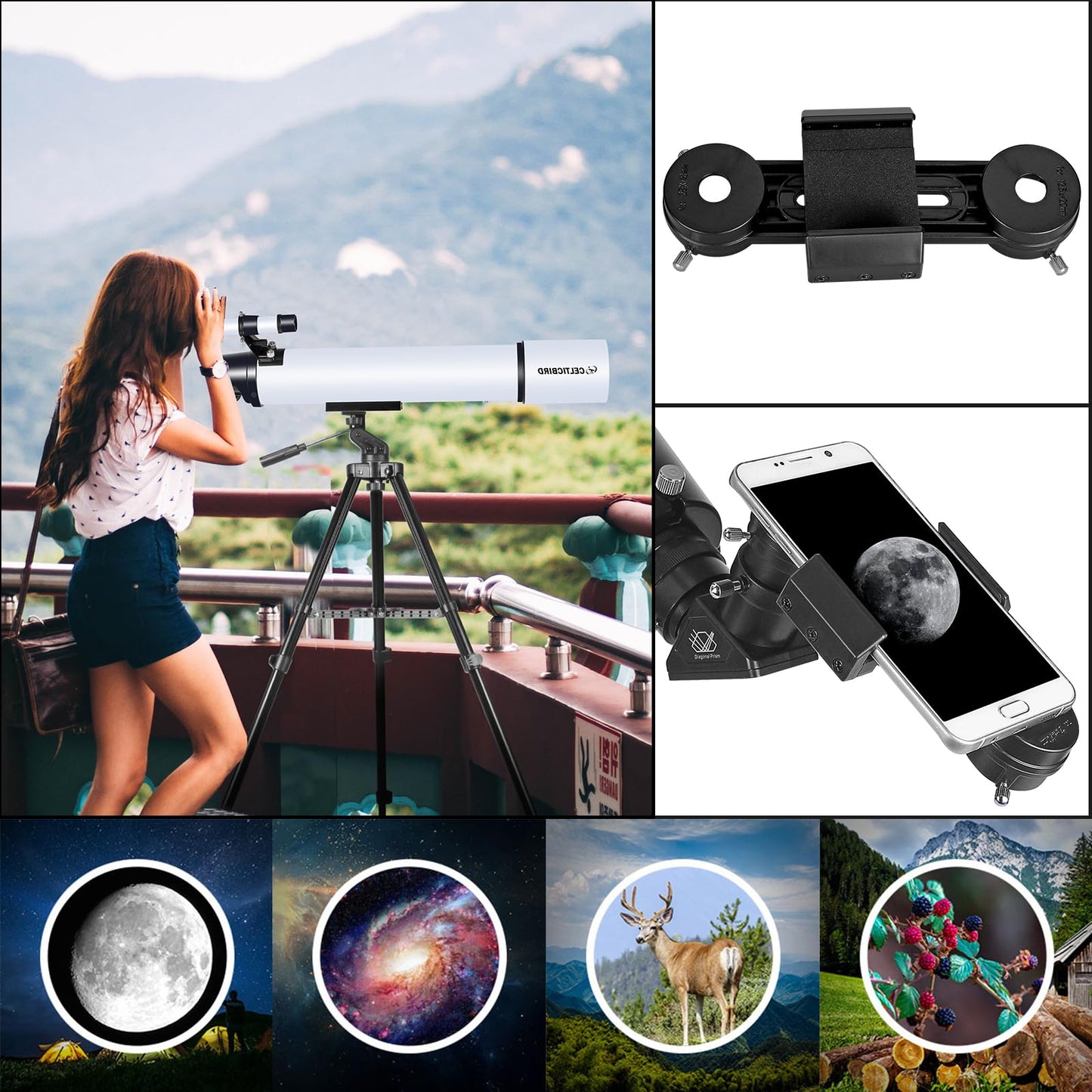 Celticbird Telescope for Adults Astronomy Beginners, 80mm Aperture 800mm Refractor Telescopes for Adults High Powered with AZ Mount, Carry Bag, Phone Mount