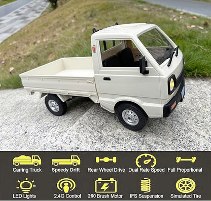 WPL D12 RC Kei Truck 1/10 Scale RC Car Off Road Pickup Remote Control Drift Car RTR 2.4GHz Rear Wheel Drive 260 Motor Proportional Throttle Steering Hobby Toy Vehicle Adult 2 Batteries