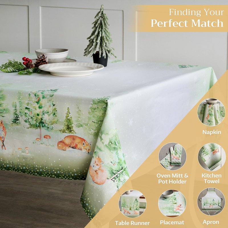 Maison d' Hermine Table Cloth Rectangle Table 100% Cotton 70 x 120 Inches Fall Tablecloth Reusable Everyday Use for Thanksgiving Christmas Decorations Dining Farmhouse Party (Winter Mornings)