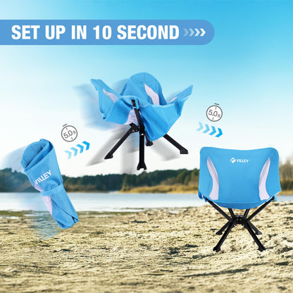 VILLEY Portable Folding Chair Lightweight Camping Chair No Assembly Needed, Quick Setup for Beach, Hiking, Supports 330 LBS, Blue, 2 Pack