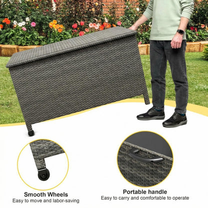 Wicker Deck Box, 125 Gallon All-Weather Outdoor Storage Box, Rattan Storage Bin for Patio Furniture, Outdoor Cushions, Pool Storage and Garden Tools, Grey