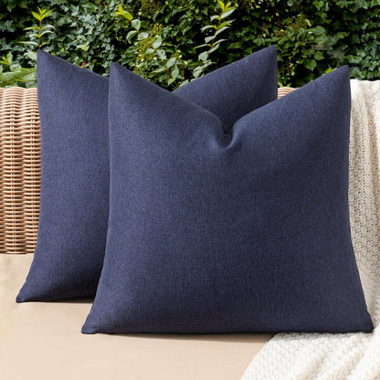 MIULEE Decorative Outdoor Throw Pillow Covers - Waterproof Faux Linen Cushion Cases | 20x20 Inch Navy, Set of 2