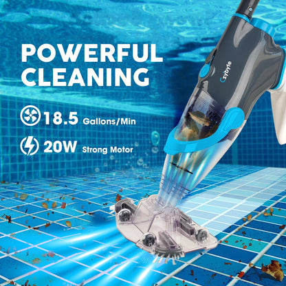 CZYBYTE Handheld Pool Vacuum Cleaner, Rechargeable Pool Bottom Cleaner with Strong Suction, 1 H Runtime, 89 inchs Extension Pole,for Above Ground/Inground Pools, Spas and Hot Tubs, Grey