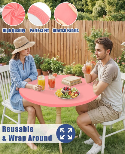Moosfor Round Spandex Tablecloth, Elastic Fitted Waterproof Tablecloths for 25"-30" Tables, Stretch Washable Picnic Table Cover for Camping, Dining, Indoor and Outdoor,Coral Red