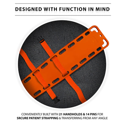 EMS XTRM Spine Board Stretcher Backboard for Patient - EMT Backboard Immobilization Portable Patient Transport Rescue Lightweight PE Plastics Ambulance Stretcher Gurney, Orange