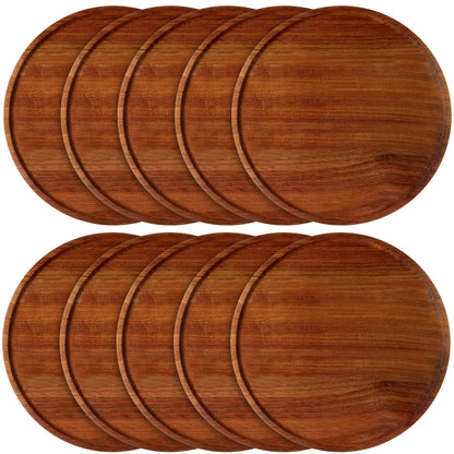 Rtteri 10 Pieces Acacia Round Wood Plates 14 x 0.6 Inch Dinner Plates Wooden Charger Platter Bulk Easy Cleaning Lightweight Serving Tray for Dishes Snack Dessert