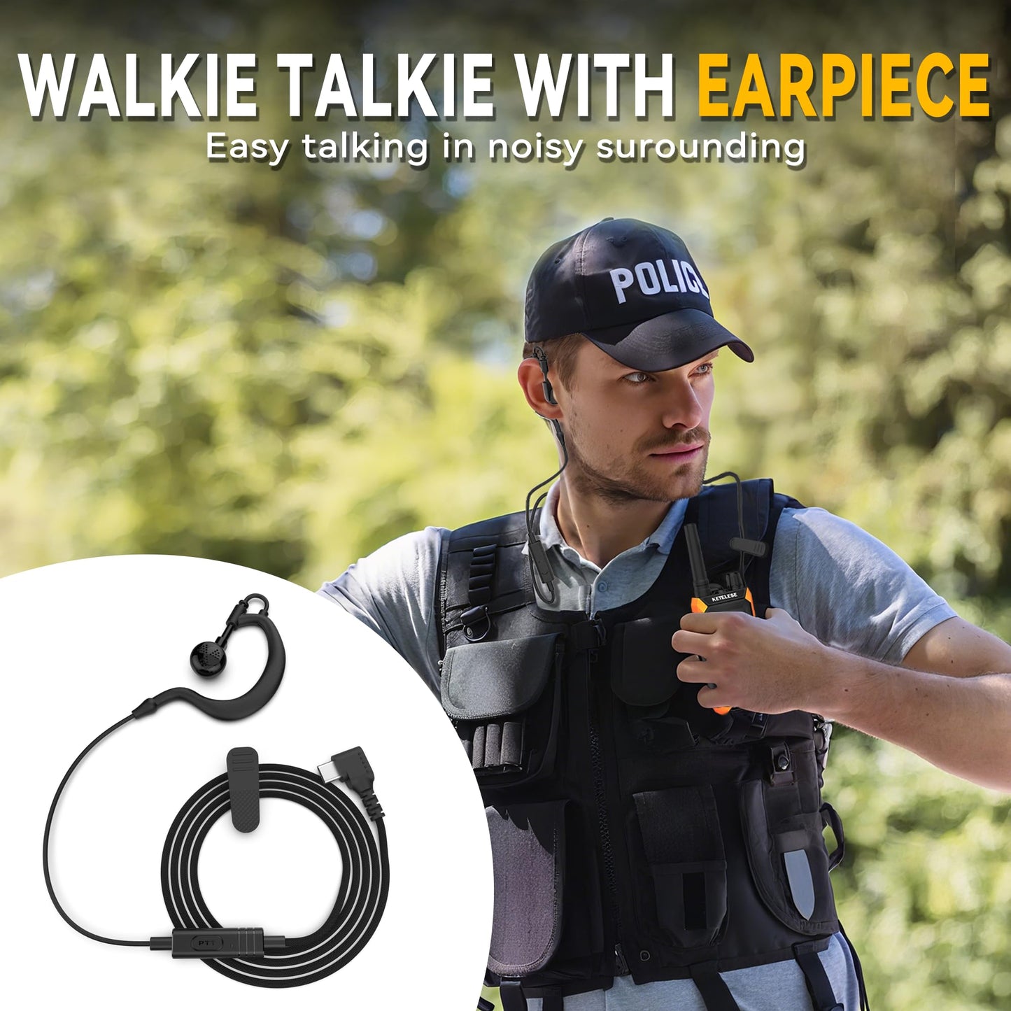 KETELESE T4 Long Range Walkie Talkies, Portable Two Way Radios IP67 Waterproof, with Earpiece, NOAA&Weather Alert, PTT, Group, VOX, 4Pack, Orange