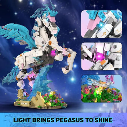 JMBricklayer Pegasus Building Set for Adults/Women Fantasy Animal Art Model with Light Advanced Building Kit Gift for Valentines Christmas Birthday &amp Home Bedroom Art Decor - 70015 New Upgrade