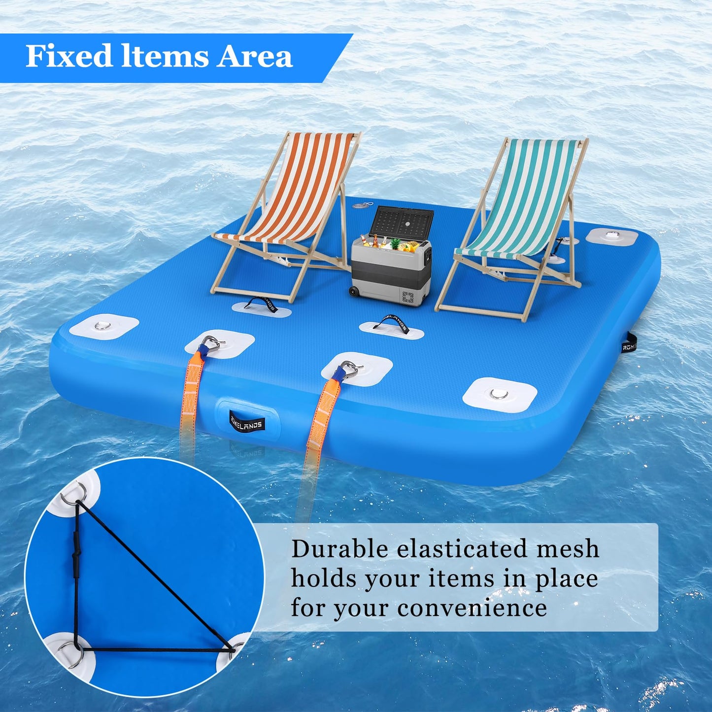 ROMELANDS Inflatable Floating Dock, Swim Platform Floating Island Raft, Large Air Mat Inflatable Water Pad with None-Slip Surface for Lake Pool Beach Ocean