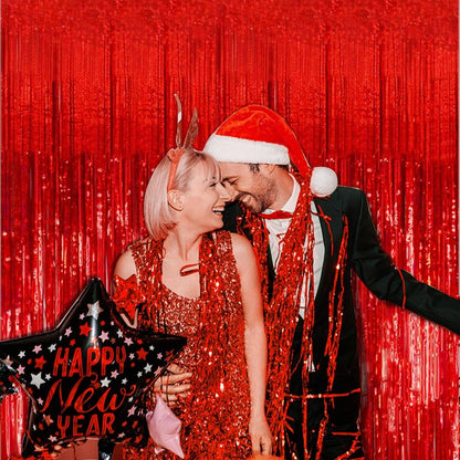 20 Pack Foil Curtain Backdrop Red Metallic Tinsel Foil Fringe Curtains Photo Booth Props for Birthday Wedding Engagement Baby Shower Bachelorette Christmas Holiday Celebration Party Decorations
