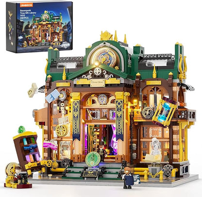 Steampunk Time-Rift Library Lighting Building-Bricks Set 3187 Pcs Modular Building from Chrono Custodians Collection Display Set for Adults and Steampunk Lovers