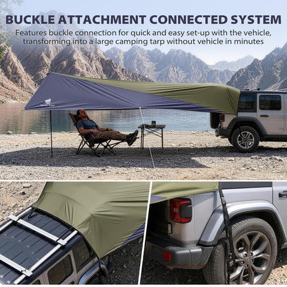 GEERTOP Large Car Awning Tarp Blackout Sun Shade Shelter for SUV Truck Tailgate Canopy Waterproof for Camping Beach Tailgating - Easy Setup with Poles