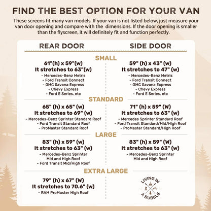 Living in a Bubble Van Bug Screen for Standard Roof Mercedes Benz Sprinter and Ford Transit, Universal Size Rear Door Flyscreen Mosquito Net, Center Zipper Closure
