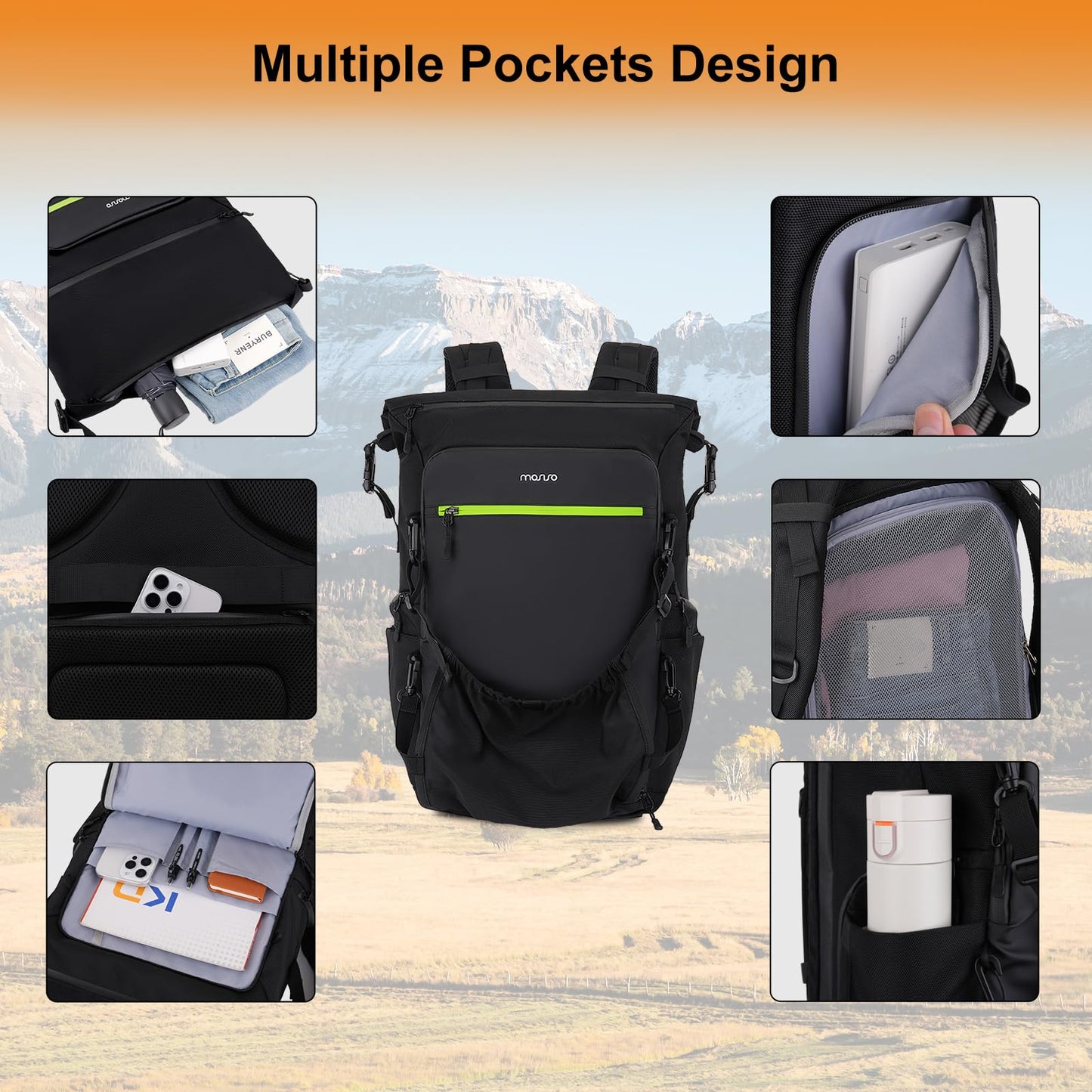 MOSISO Expandable Motorcycle Helmet Backpack Bag&Motorcycle Tail Bag with Expandable Capacity 32L-48L, Motorbike Rear Seat Trunk Gear Bag with Rain Cover&Shoulder Strap, Black