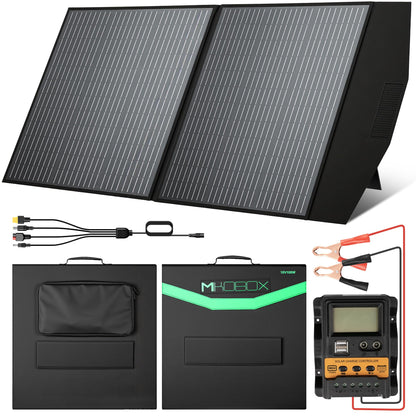MIKOBOX 100W Portable Foldable Solar Panel Kit with 12V Controller and USB, 18V High Efficiency Solar Pane Monocrystalline Charger for Power Stations, RV Camping Emergency Use