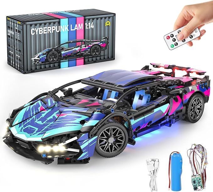 PIKARO Sports Race Car Building Set for Boys &amp Adults 1:14 MOC Car Model Building Kits with LED Lights Supercar Toys Birthday Gifts for Kids Teens Age 8-14 12-16 (1186 PCS)