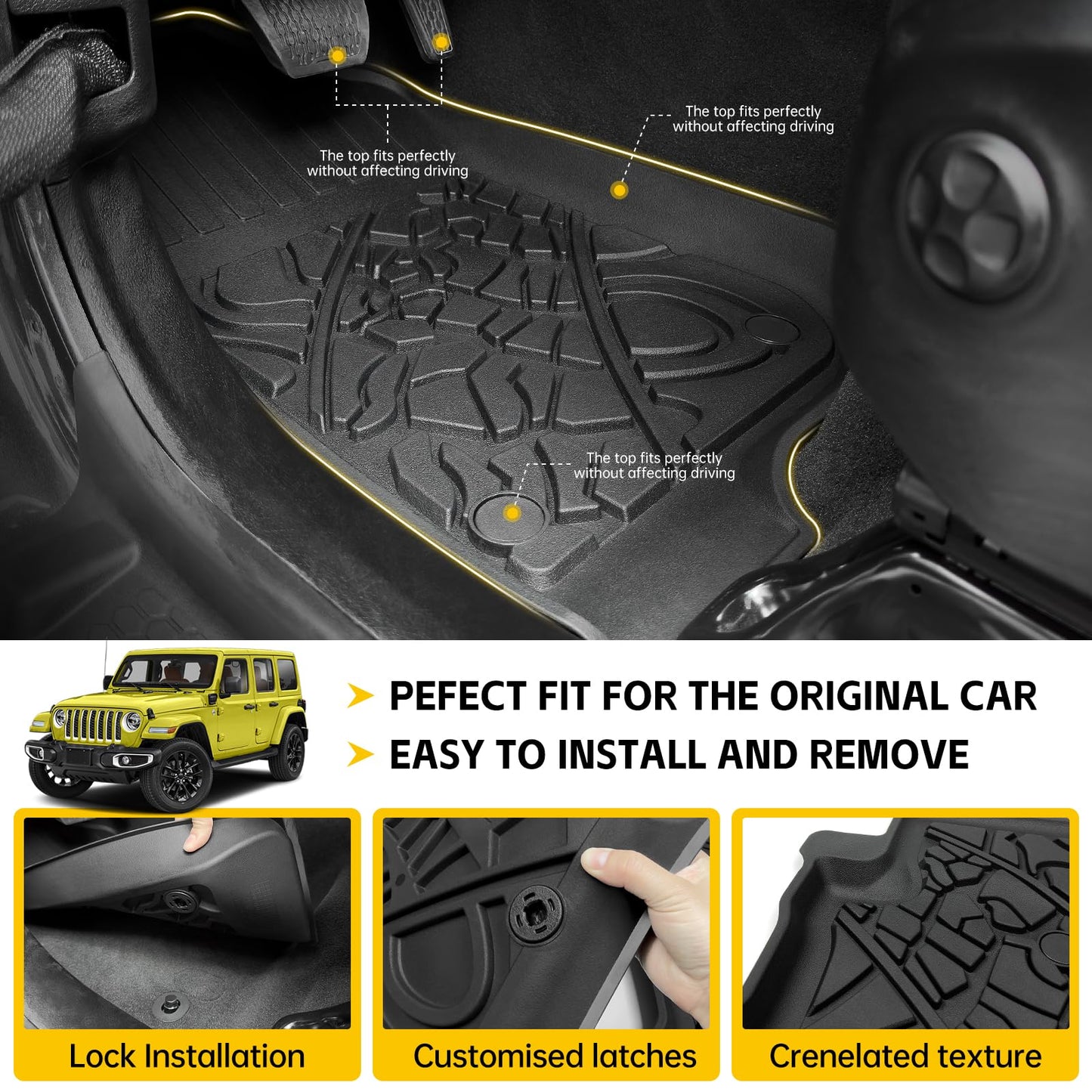 JTYZSM Cargo Mats for 2021-2024 2025 Jeep Wrangler JL 4XE Only,Floor Liners with Trunk Mat Backrest Mat All Weather TPE Protector Rear Floor Trunk Liners for 21-25 Wrangler JL 4XE 4 Door Accessories