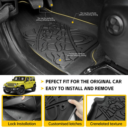 JTYZSM Cargo Mats for 2021-2024 2025 Jeep Wrangler JL 4XE Only,Floor Liners with Trunk Mat Backrest Mat All Weather TPE Protector Rear Floor Trunk Liners for 21-25 Wrangler JL 4XE 4 Door Accessories