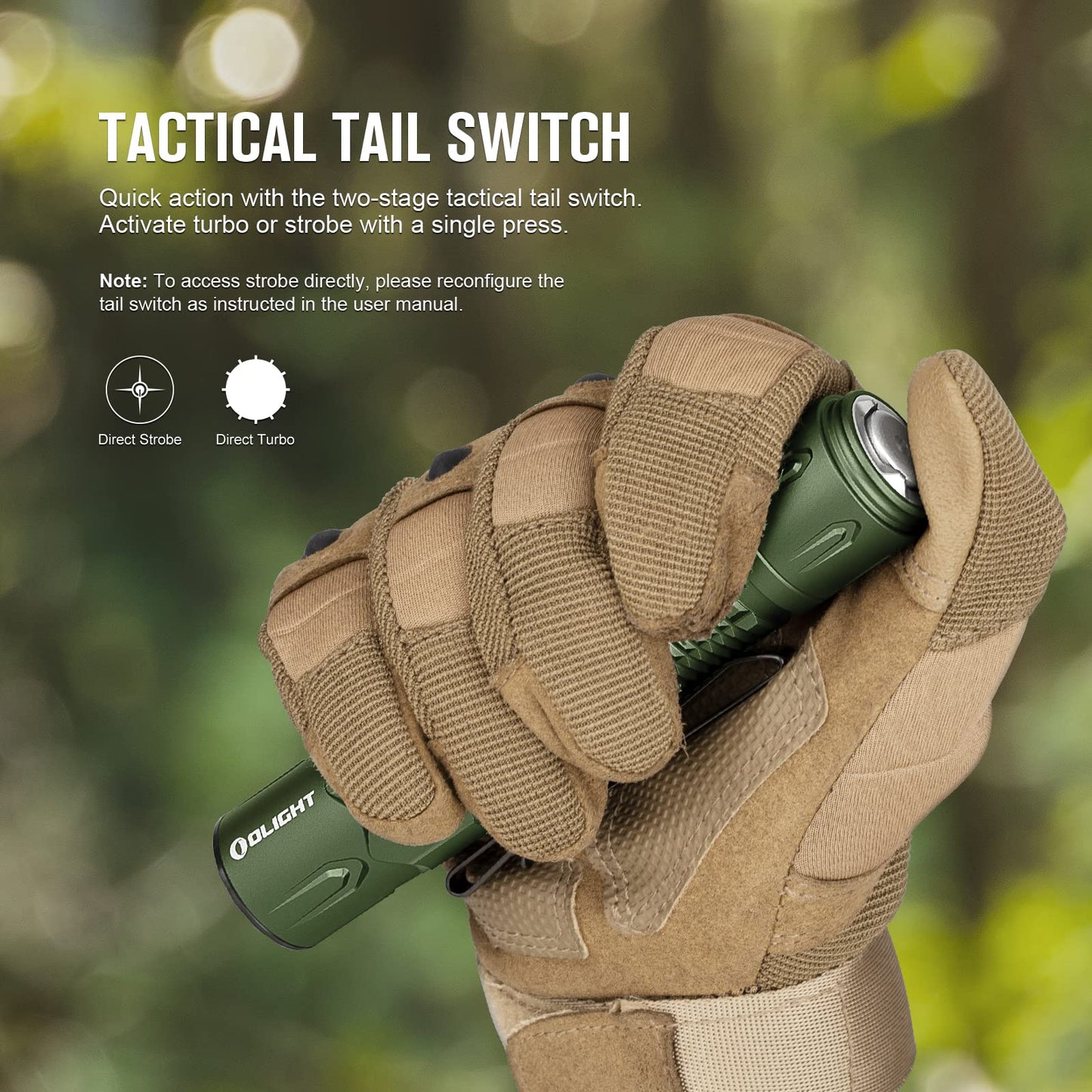 OLIGHT Warrior 3S 2300 Lumens Rechargeable Tactical Flashlight, Compact Dual-Switches LED Bright Light with Proximity Sensor, Powered by Customized Battery for Emergency and Searching (OD Green)