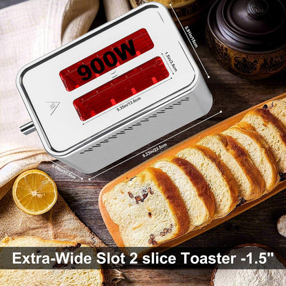 Skiennix Touch Screen Toaster - 2 Slice Stainless Steel Smart Toaster with LCD Display & 6 Shade Settings
