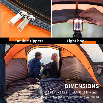EchoSmile Instant Pop Up Camping Tent, 6 Person Easy Setup Tent, Water Resistant Dome, Portable with Carry Bag,Black & Orange,