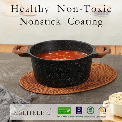 ESLITE LIFE Nonstick Cookware Set - 12 Pcs Granite Coating Pots & Pans | PFOA Free, Black, All Stovetops Compatible