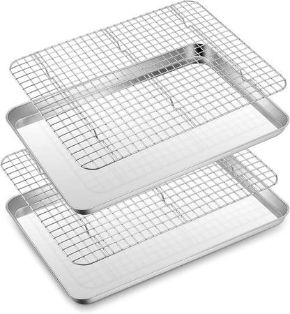 E-far Half Sheet Baking Pan Set - 18”x13” Stainless Steel Cookie Sheet with Wire Cooling Rack - Dishwasher Safe