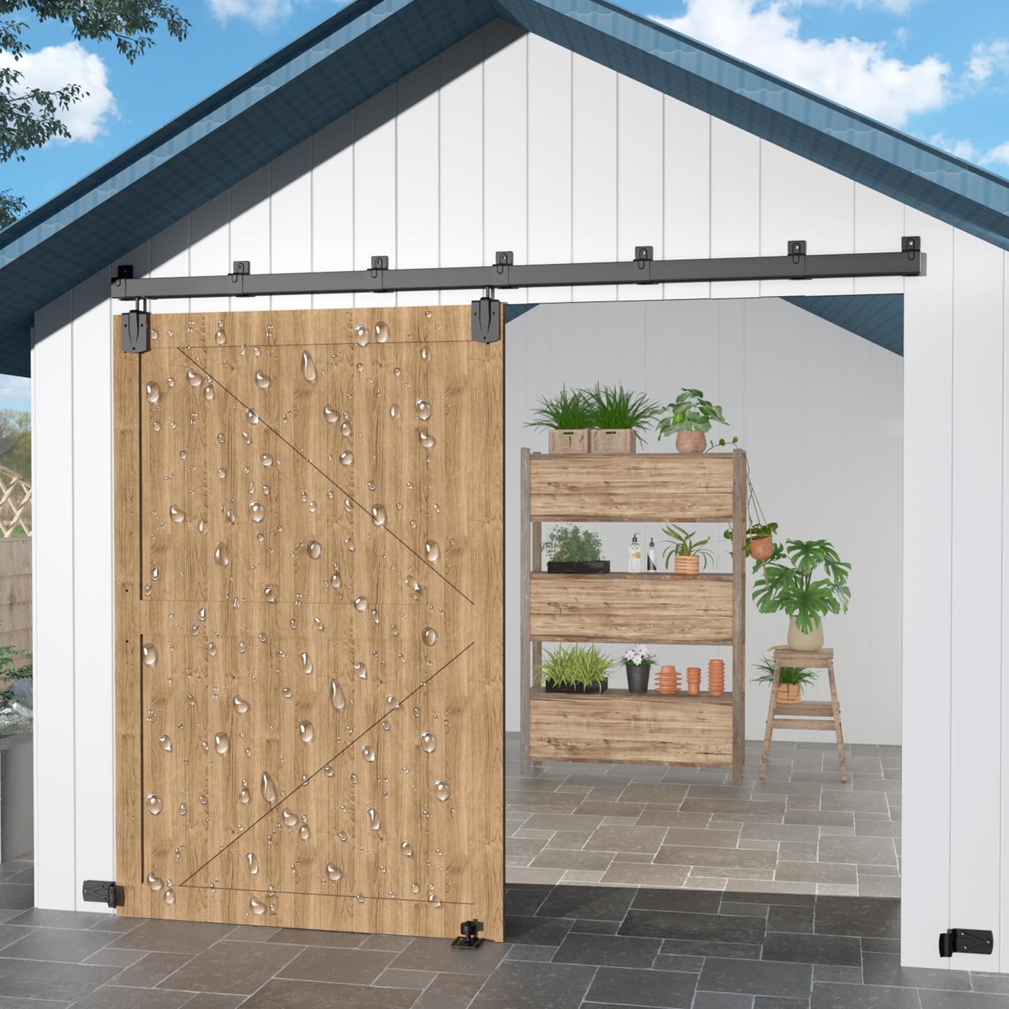10FT Heavy Duty Exterior Barn Door Hardware Kit, BarnBase Box Rail Hardware kit, Outdoor Barn Door Hardware Kit for 1 Door(Door not Include), 450 lbs Capacity, Black