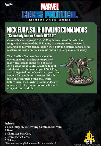 Marvel: Crisis Protocol Nick Fury Sr. &amp Howling Commandos Character Pack - Smash Hydra with This Elite Team! Tabletop Superhero Game Ages 14+ 2 Players 90 Min Playtime Made by Atomic Mass Gam