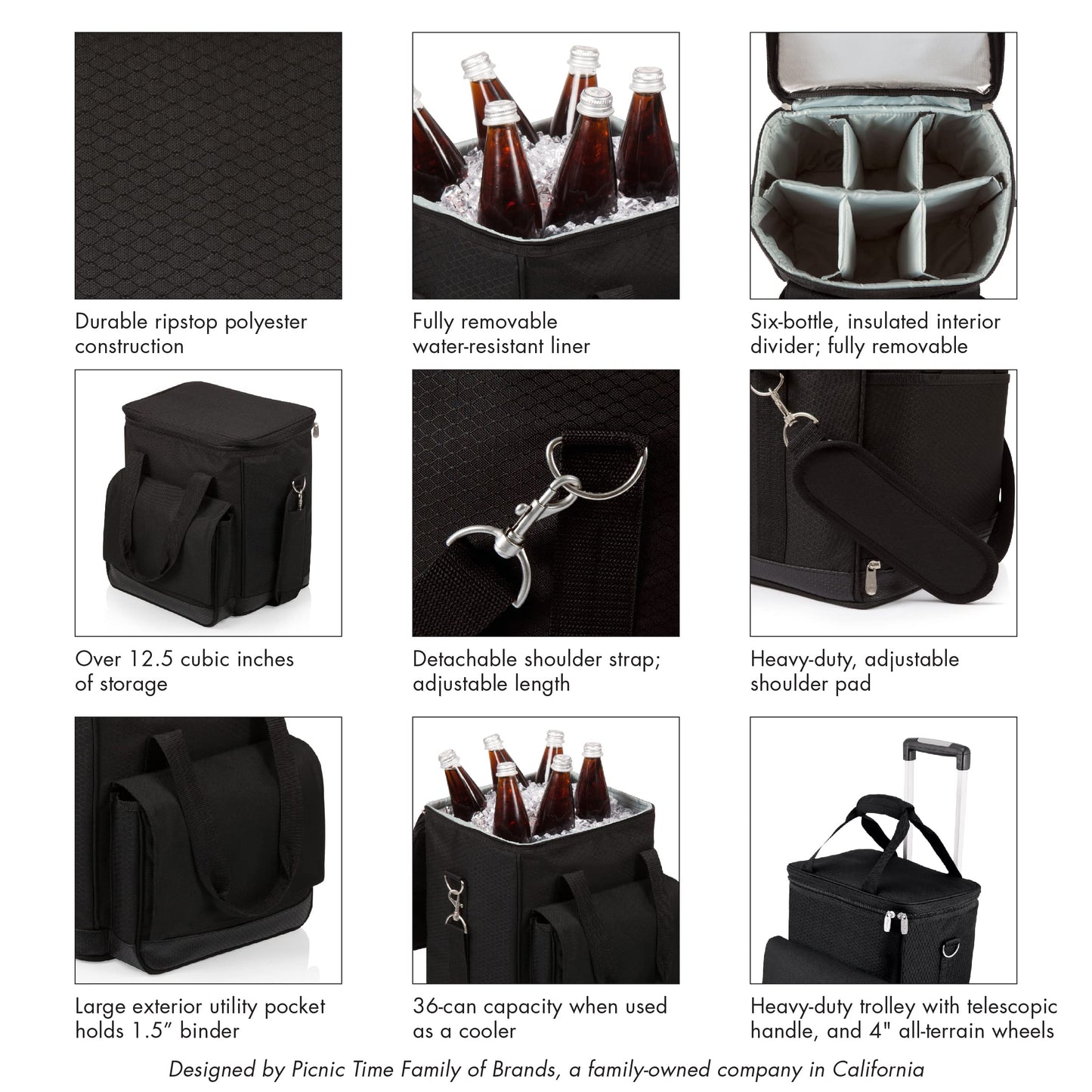 NFL Los Angeles Chargers Insulated Cellar 6-Bottle Wine Carrier & Cooler Tote with Trolley