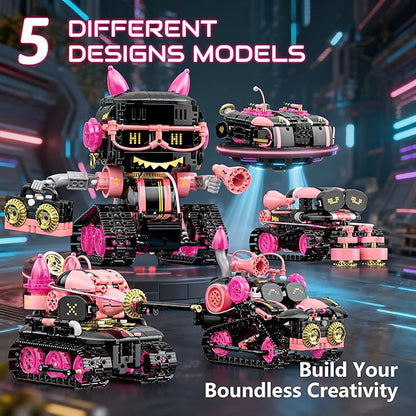 5in1 STEM Robot Building Kits for Kids 6-12 APP &amp Remote Control STEM Rock Robot Building Toys for Kid Coding Interactive Tank Truck Vehicle Building Sets for Boys Girls Birthday Xmas Gift