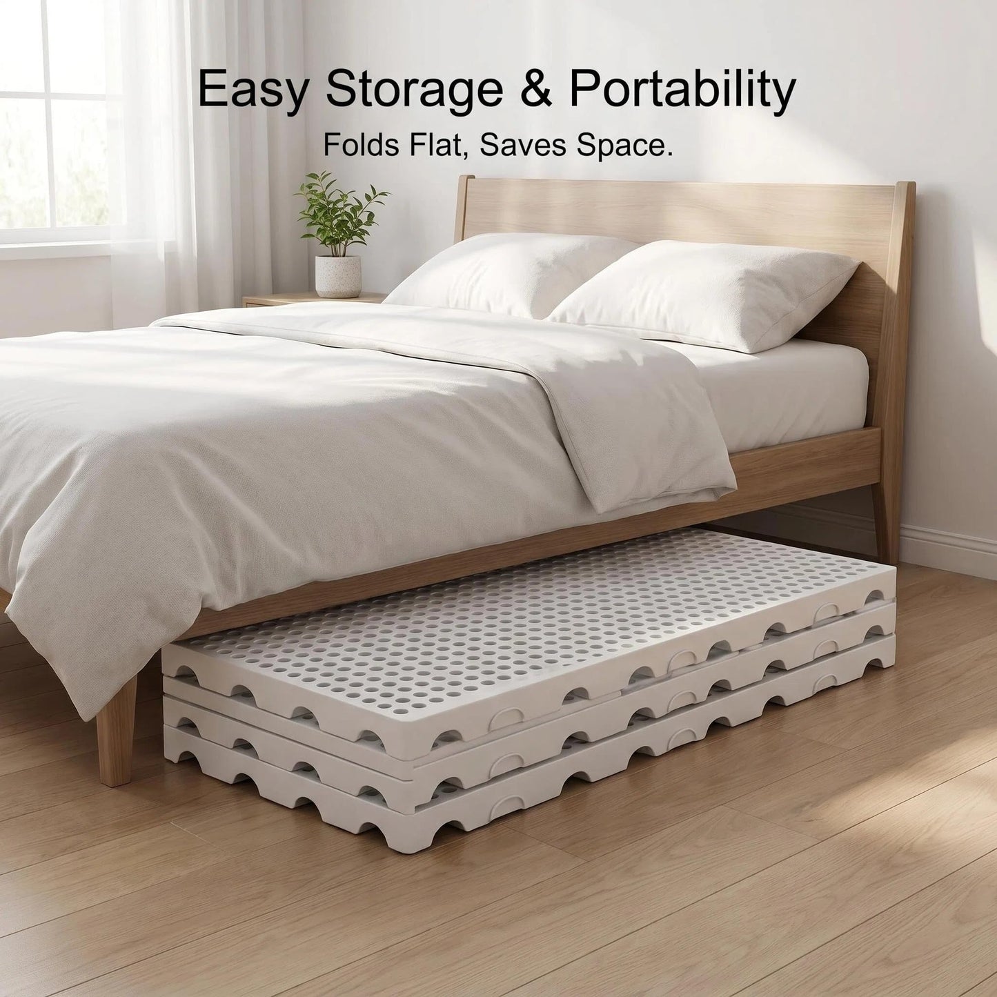 Lsbod Foldable Floor Bed Frame, Japanese Tatami Mat Style Platform Bed Base, Bed Plate for Futon Frame Mattress, Floor Sleeping or Guest Bed Twin XL