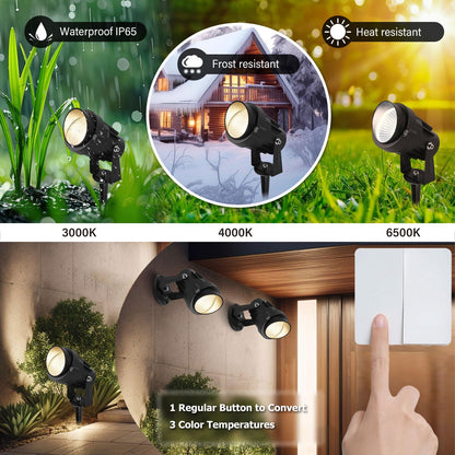 GXSTHY LED Spotlights Outdoor, 8 Pack 3CCT 7W 700LM Landscape Lighting, US Plug Hardwired 110V-120V Waterproof Spiked Tree Uplights for Yard Lawn Flag Garden Pathway