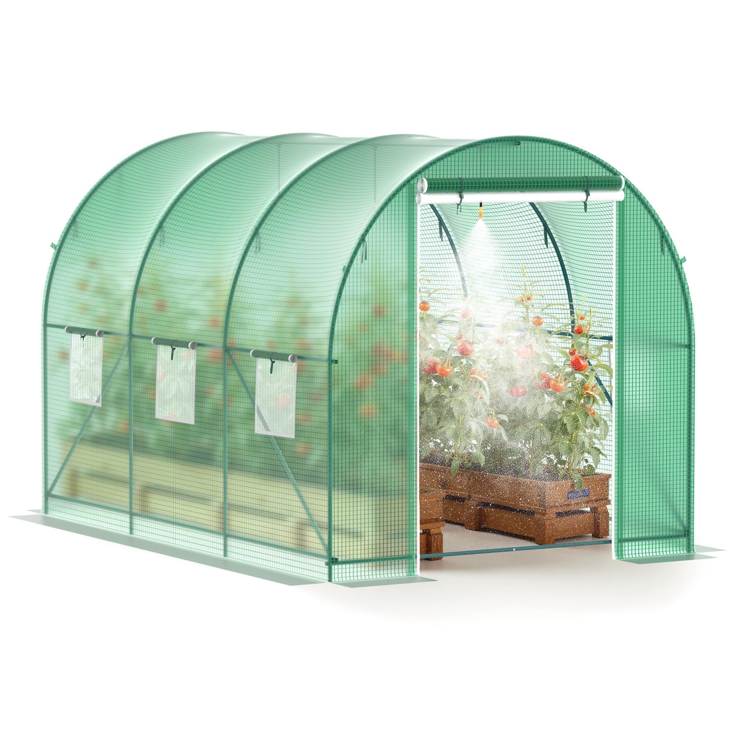 Greenhouse, 10’x7’x7’ Upgraded Walk-in Greenhouse with Spraying System, Heavy Duty Tunnel Green House with 6 Ventilated Mesh Windows & Zippered Roll-up Door, Large Plant Garden Hot House Outdoor