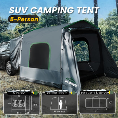 WildFinder SUV Tent, 5-9 Person Rectangle Car Tent for Family, Waterproof & Windproof for Car Camping, Large Camping Tents with Storage Bag, SUV, Van, Jeep, Pickup 8FT L x 10.6FT W x 7.2FT H
