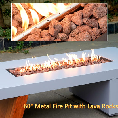 ONLYFIRE OUTDOOR LIVING Premium 60” Gas Fire Pit Table with Unique Wooden-Visual Leg, Large Propane Fire Table with Lava Rocks, Smokeless Fireplace 60,000BTU for Backyard Patio Villa Bonfire, FP015