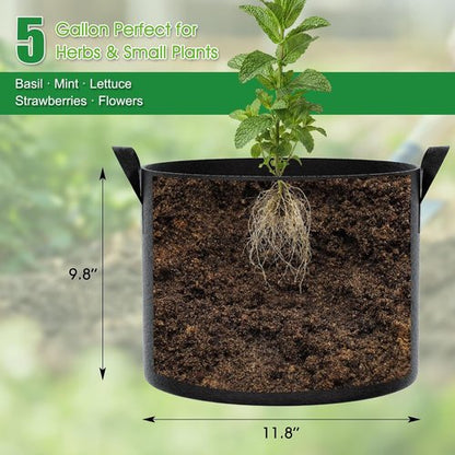 FEED GARDEN 5 Gallon Grow Bags - 4 Pack of Durable Non-Woven Fabric Plant Pots with Reinforced Handles for Indoor & Outdoor Vegetables, Flowers, and Herbs