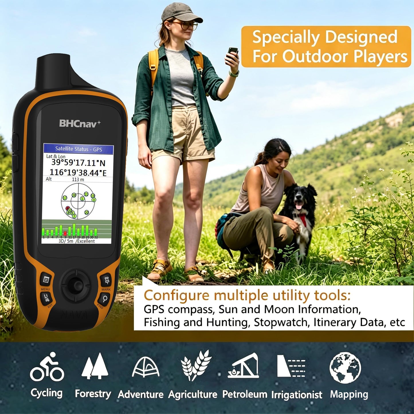 BHCnav NAVA F30 Handheld GPS Navigation Device, Colorful Map Display, Land Accuracy Surveying Equipment for Outdoor Hiking Hunting Traveling Adventures