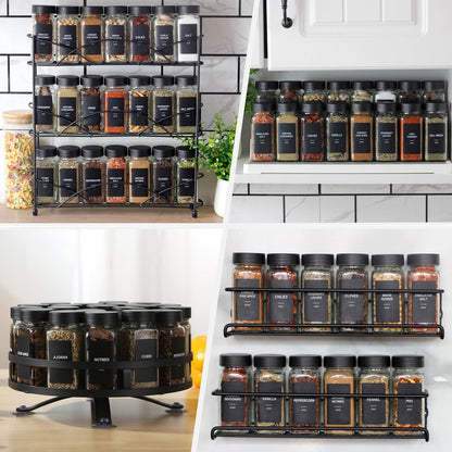 24Pcs Spice Jars Containers with Labels，4oz Black Seasoning Bottles with Shaker Lids for Rack, Cabinet, Drawer,Empty Square Condiment Pots (24, Black)