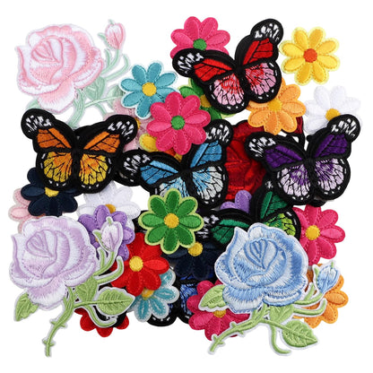 36Pcs Flower Iron On Patches, Cute Butterfly Sew On Embroidered Applique Repair Patches for Clothing, Hats, Backpacks, Jackets, Bags