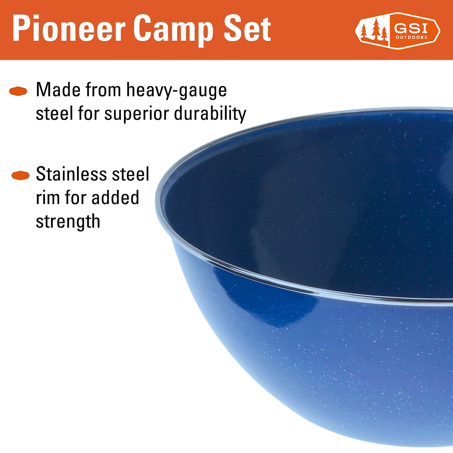 GSI Outdoors Camp Dinnerware Set I 4-Person Set Includes Pioneer Enamel Percolator, Frypan, Kettle, Bowls, Plates & Coffee Mugs