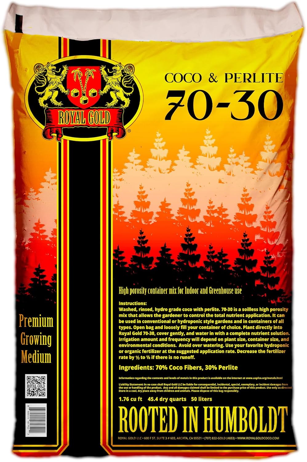Royal Gold Coco & Perlite Growing Medium - 70/30 Premium Soilless Mix, 1.76 Cu Ft for Indoor & Greenhouse Use
