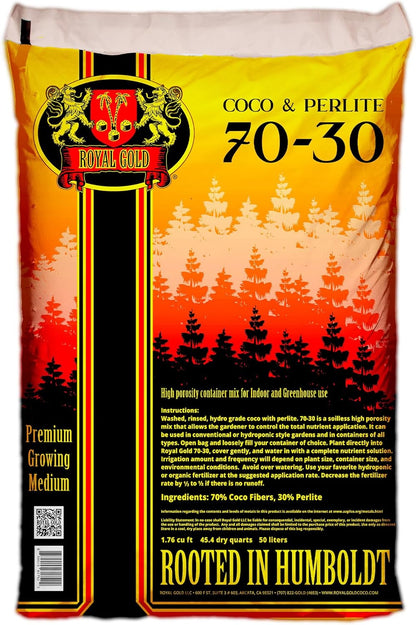 Royal Gold Coco & Perlite Growing Medium - 70/30 Premium Soilless Mix, 1.76 Cu Ft for Indoor & Greenhouse Use