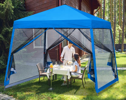 MASTERCANOPY Pop Up Gazebo Canopy with Mosquito Netting (10x10, Blue)