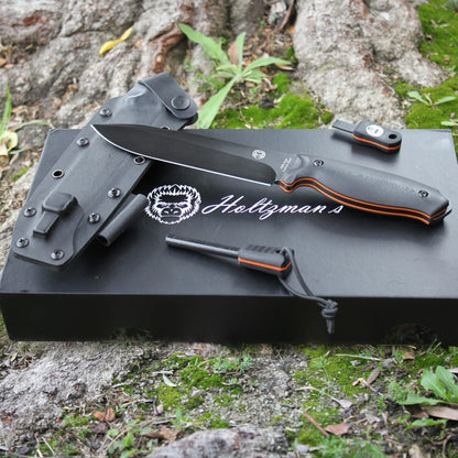 Holtzman's Gorilla Survival Fireline Fixed Blade Survival & Bushcraft Knife with Sheath, Fire Starter, Scraper & Paracord (Orange)