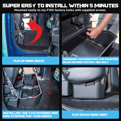 WHALEMOTOR Underseat Storage Compatible with Ford F150(2015-2026)&Super Duty(2017-2026) SuperCrew/Crew Cab, Upgraded Rear Under Seat Organizer Cargo Box for F-150 F250 F350 F450 F550
